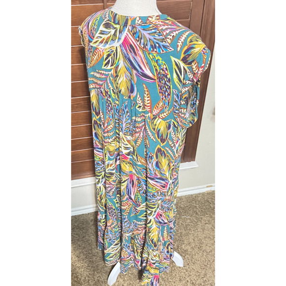 Democracy Colorful dress Midi Ruffled Sleeveless Tropical Flowy Vacation sz L - Picture 4 of 8